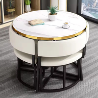 Table de cuisine ronde moderne MULIGNA, gain de place, en MDF avec pieds en métal, 4 chaises en cuir PU, ensemble table et chaises pour salle à manger, restaurant