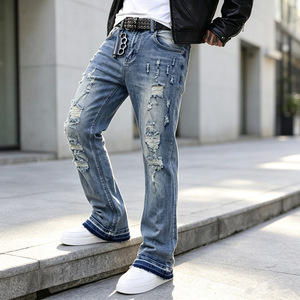<span class=keywords><strong>Jeans</strong></span> Americani di <span class=keywords><strong>Alta</strong></span> Qualità Vintage in Denim Lavorato a Maglia, Slim Fit con Strappi per <span class=keywords><strong>Uomo</strong></span> - Product Image 1