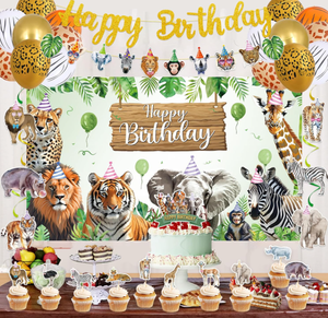 Decoración para Fiesta <span class=keywords><strong>de</strong></span> Cumpleaños con Temática <span class=keywords><strong>de</strong></span> Selva: Pancartas Colgantes, Banderas, Espirales, Guirnaldas, Adorno para Pastel, Adorno para Cupcakes, Globos <span class=keywords><strong>de</strong></span> Helio, Regalos - Product Image 5