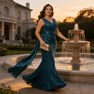 Abito da Sera di Lusso Europeo-Americano, Taglia Grande, <span class=keywords><strong>Elegante</strong></span> <span class=keywords><strong>con</strong></span> Paillettes, Aderente, Senza Spalline, Collo <span class=keywords><strong>all</strong></span>'<span class=keywords><strong>Americana</strong></span>, Lunghezza a Terra - Product Image 5