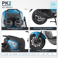 Scooter PK2 125cc, moteur refroidi par air, frein à disque avant, démarrage électrique, vitesse maximale de 80 km/h, EURO 5, fournisseur en gros