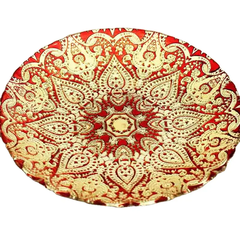 Hot selling Chinese style wedding decoration luxury red gold pattern dinnerware plate