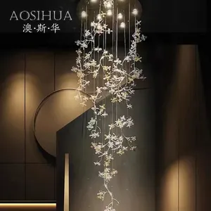 2024 luce rotante scala in acciaio inox telaio cristallo fiore lampada rotonda lampadario romantico
