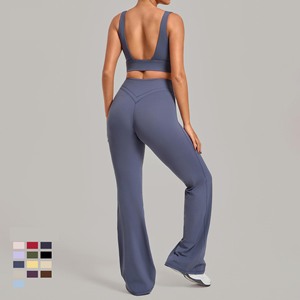 <span class=keywords><strong>Ensemble</strong></span> de yoga 2 pièces YIYI pour femme : Soutien-gorge de sport moulant et legging évasé taille haute extensible respirant pour le fitness - Product Image 4