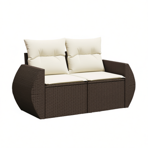 Brown Rattan Garden <b>Sofa</b> <b>Set</b> With Cream Cushions Outdoor Furniture Waterproof Contemporary Design - Product Image 1