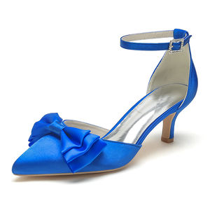 6cm Sizes35-43 plusieurs couleurs mode Sexy Satin grand nœud escarpins à talons aiguilles bride à la cheville femmes talons hauts chaussures de mariage pour la mariée - Product Image 2
