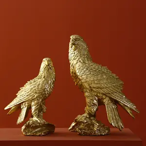 Golden Eagle Resin Ornaments Statue Animal T Sculpture Home Office Figurine Table Desktop Decoration