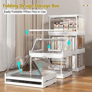 Clear <b>Storage</b> Bin with Lid Stackable <b>Folding</b> <b>Storage</b> Closet Bin <b>Box</b> <b>Storage</b> Bins with Magnetic Door - Product Image 6
