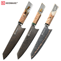 Couteau Kiritsuke personnalisé de 8 pouces, ensemble de couteaux de cuisine en acier Damas cuivré à 33 couches, couteau de chef à cœur VG10, manches en bois stabilisé et résine