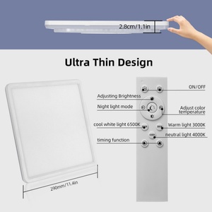 Modern Ultra-Thin IP33 LED Square <b>Ceiling</b> <b>Light</b> Dimmable Minimalist Night Lighting Fixture with <b>Remote</b> <b>Control</b> - Product Image 4