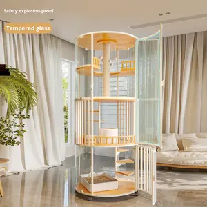 Meow Sky City Villa cylindrique panoramique <span class=keywords><strong>de</strong></span> luxe pour chat avec toilettes intégrées pour chats d'intérieur - Product Image 5