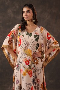 Premium Women <b>Botanical</b> <b>Print</b> Kaftan Maxi Dress Relaxed Fit Flowing Batwing Sleeve Vacation Beachwear Outfit - Product Image 6