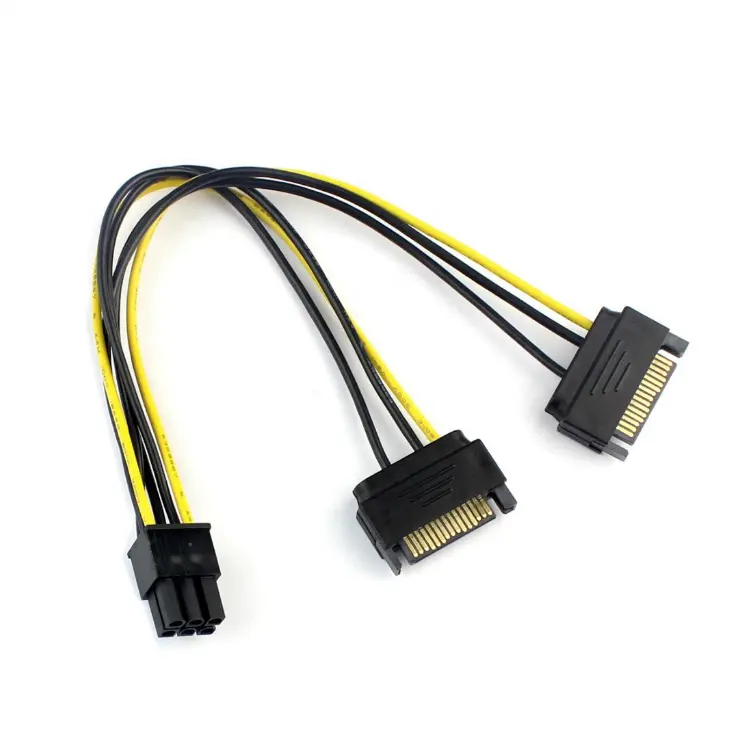 Dual 2 SATA 15 Pin Male untuk Pci-E Express Card 6 Pin Pria Grafis Kartu Video Kabel 20Cm