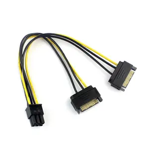Dual 2 SATA 15 Pin Male to PCI-e Express Card 6 Pin male Graphics Video Card Power Cable 20cm