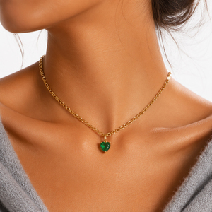 Collar de Acero Chapado en Oro con Colgante de Corazón Solitario y Piedra de Corazón Facetada Blanca Transparente, Cadena de Eslabones, Ajustable, Joyería de Regalo para Mujer - Product Image 5