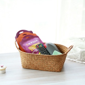 rattan, seaweed, and <b>bamboo</b> woven storage <b>baskets</b> for living room desktops, snack boxes, and cosmetic storage boxes. - Product Image 3
