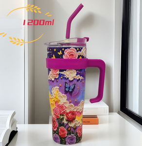 Custom 40Oz Handvat Rvs Reismok Amerikaanse Stijl 3d Stickers Inbegrepen Dubbele Muur Modern Design Waterfles - Product Image 2