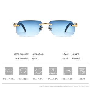 Borregls corne <span class=keywords><strong>de</strong></span> buffle lunettes <span class=keywords><strong>de</strong></span> soleil hommes marque <span class=keywords><strong>de</strong></span> luxe lunettes <span class=keywords><strong>de</strong></span> créateur femmes lentille en Nylon sans monture carré buffs lunettes 8300816 - Product Image 6
