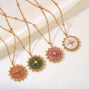 <span class=keywords><strong>Collier</strong></span> en acier inoxydable à étoile octogonale tendance, pendentif en pierre naturelle, <span class=keywords><strong>collier</strong></span> à perles multicolores pour femmes et filles - Product Image 3