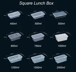 Personalizable 500ML 750ML 2000ML Rectangular transparente para microondas PP desechable para llevar caja de almuerzo de plástico contenedores de alimentos con Li