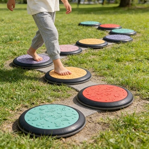 Jouets d'équilibre intérieurs et extérieurs avec des pierres sensorielles et des cercles tactiles pour le plaisir des terrains de jeux et les activités de groupe - Product Image 1