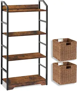 Étagère à livres en bois à 4 niveaux, étagère de rangement moderne en acier, étagère polyvalente pour chambre à coucher, salon, bureau