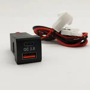 丰田方形12V/24V USB C型汽车充电器双USB端口QC3.0 & PD C型汽车电源插座，适用于丰田陆地巡洋舰普拉多150