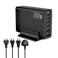 Chargeur de bureau GaN 200W avec logo personnalisé, 6 ports USB Type C 100W PD 3.0, ports QC 3.0 pour ordinateur portable/téléphones