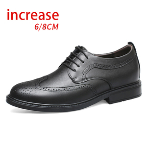 Zapatos Casuales de PU para Hombre, con Suela Gruesa y Elevación Invisible de 8 cm, Estilo Brogue Tallado, para Negocios, Bodas, con Suela de Goma - Product Image 1