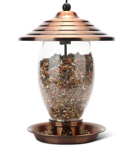 Tube mangeoire à oiseaux en acier transparent robuste et épais pour jardin, cour, patio, suspendu, pour attirer les oiseaux sauvages, avec support en métal pour graines sauvages - Product Image 1