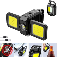 Lampe de travail Brightenlux COB magnétique rechargeable, lampe torche porte-clés pliable avec mousqueton, lumière USB EDC pour situations d'urgence