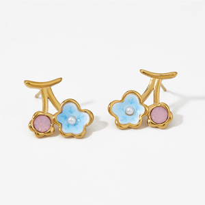 CLIORO Fashion Trendy Flower Stainless Steel <strong>Earrings</strong> Trendy Gold Plated Colorful Flower Enamel Stud <strong>Earrings</strong> Jewelry For Women - Product Image 1