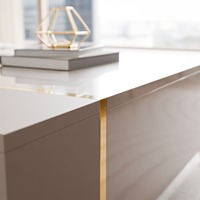 Table basse moderne minimaliste à finition brillante, écologique, en MDF, pour salon, avec compartiment de rangement, pieds dorés