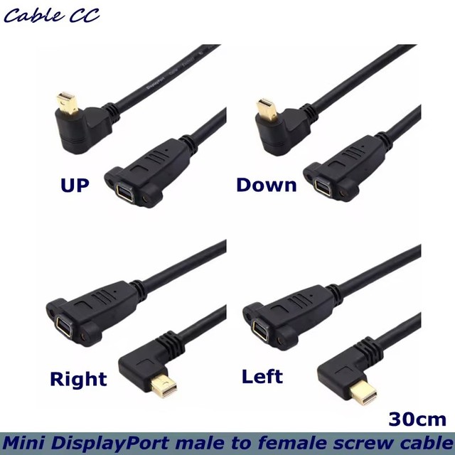 30cm 90 Degree Mini DisplayPort DP Male to Female with Screw Panel Mount Extension Cable for iMac & LED Cinema Display 1ft