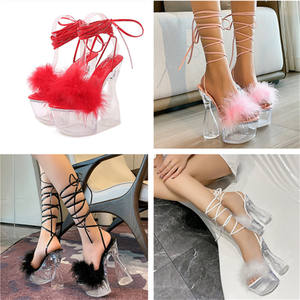 Sandales à talons super hauts style européen et américain à lacets et bout ouvert, à plateforme imperméable, à talon aiguille et cristal - Product Image 6