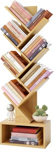 Wood Book Shelf Book Organizer Shelves Wood Tall Bookcase Storage Organizer with Drawer <b>Tree</b> Modern Bookshelf Floor <b>Standing</b> - Product Image 6