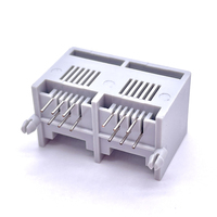 Conector Soulin RJ11 1X2 Puertos, Doble Enchufe, 90 Grados, Perforación Directa, Plástico, Sin Luz, Gris, Puerto Ethernet 6P6C