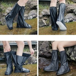 Penutup sepatu bot hujan tahan air luar ruangan PVC hitam pelindung sepatu bot anti licin karet dapat digunakan kembali - Product Image 5