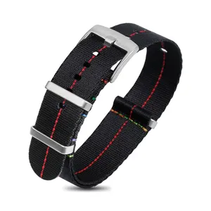 Pulseira de relógio de nylon de reposição 18mm 20mm 22mm 24mm tecido macio preto e vermelho linha intermediária com fivela