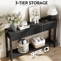 Console d'entrée moderne en bois noir de luxe de haute qualité avec 3 tiroirs et étagère de rangement ouverte, design personnalisé