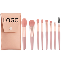 Kit de 8 pinceaux de maquillage portables en gros, poils synthétiques, manche en plastique, idéal pour le voyage, pour fond de teint, mascara et fard à paupières
