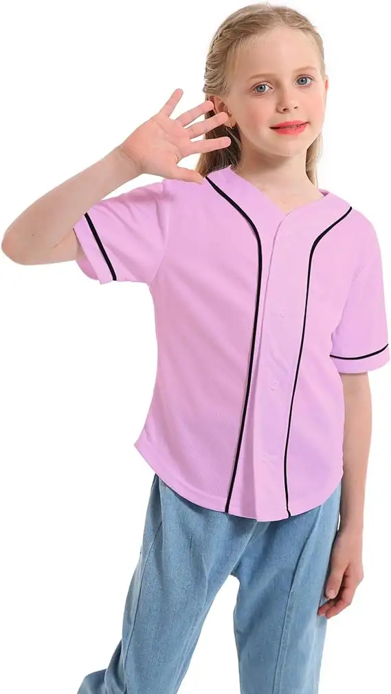 Özel logo çocuğun beyzbol düğmesi aşağı Jersey çocuk kısa kollu kızlar Hip Hop T Shirt çocuk spor forması gömlek siyah