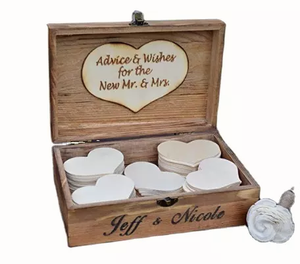 Rustic Wooden <strong>Wedding</strong> Guest Book Personalized <strong>Keepsake</strong> <strong>Wedding</strong> <strong>Box</strong> with 100 Hearts - Product Image 4
