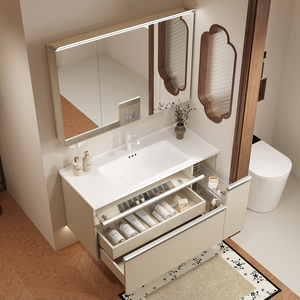 New Smart Solid Wood Bathroom Vanity Combo with Ceramic Basin Smart Mirror Lacquer Finish <b>Pull</b> Basket-Hospital Use - Product Image 1