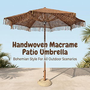 Parasol de plage en macramé de 6,5 pieds, couleur café chocolat, en corde de <span class=keywords><strong>coco</strong></span> tressée au crochet, avec franges à pompons, idéal pour le marché - Product Image 1