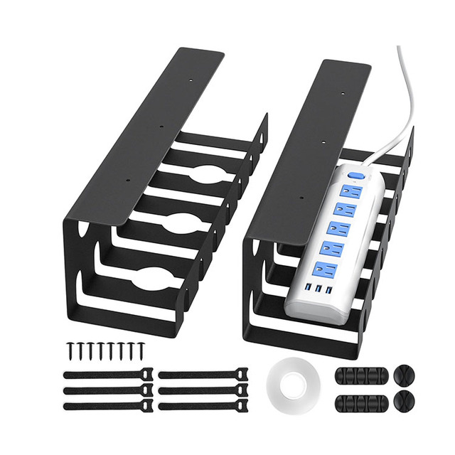 Cable Management Under Desk Tray, Drill or No Drill Complete Desk Cord Organizer Kit