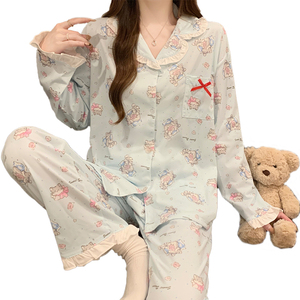 Piyama Wanita Motif Kartun Hewan Lengan Panjang Celana Panjang Nyaman untuk Musim Semi dan Gugur, Fashionable dan Nyaman - Product Image 1