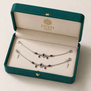 Par de Tobilleras de Plata 925 con Rubíes, Joyería Tradicional India Payal, Elegante y Ajustable para Mujer - Product Image 6
