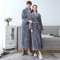 Peignoir de couple en flanelle épaisse doublé polaire, style européen et américain, pour homme, long et grande taille, corail, collection automne-hiver
