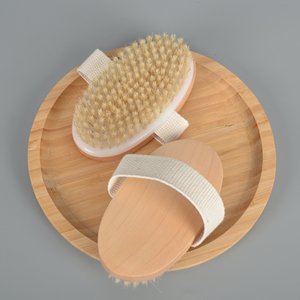 Custom Logo Hand-Held Oval Body Brush <strong>Exfoliator</strong> Wet and Dry Wood Boar Bristle Bath Brush for Dry Skin Massage <strong>Simple</strong> Style - Product Image 3